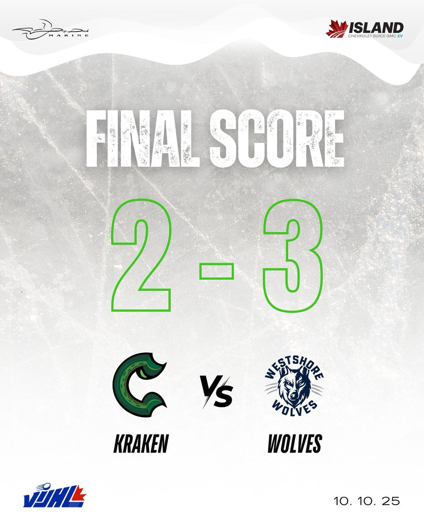 Final from LC.
Looking onward to next Friday, October 17, as the Kraken host the Glacier Kings at home for a 7:30pm puck drop.