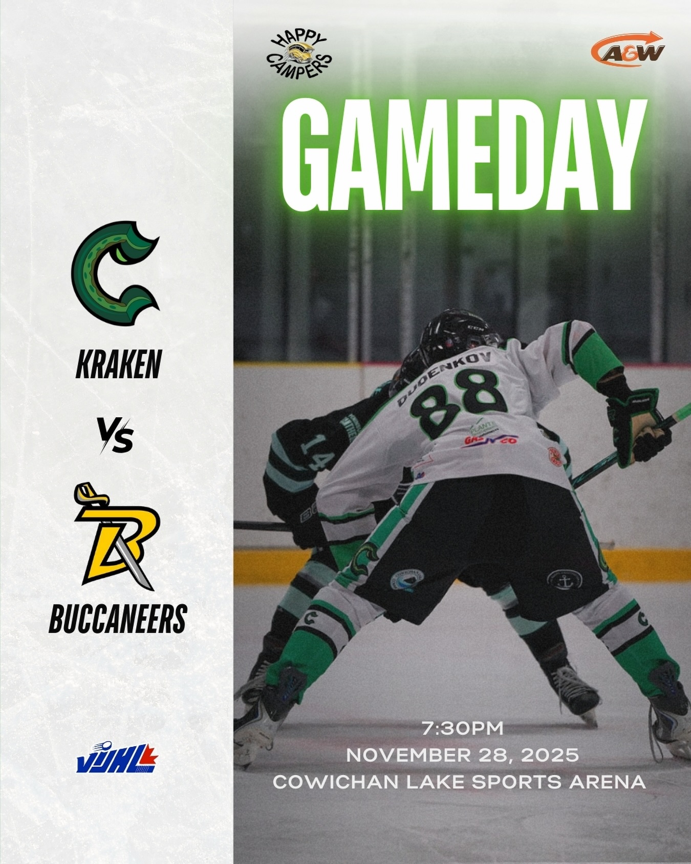 Home Game Day!
Kraken host the Buccaneers tonight, at home 🏒
Puck drops at 7:30pm. See you there.
#LakeCowichanKraken #VIJHL #HockeyAtTheLake